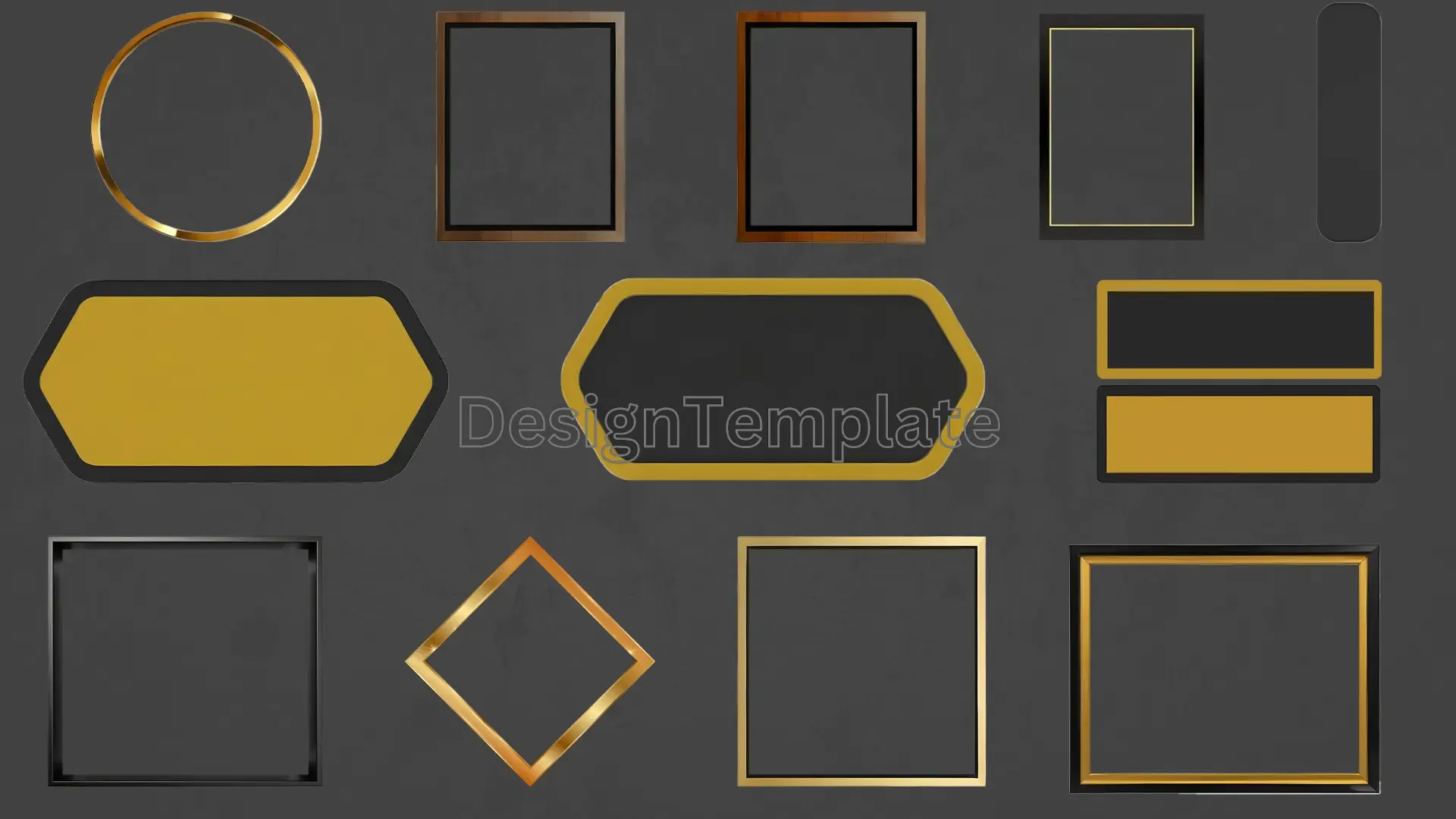 Elegant Gold and Black Border Frames 3D Elements Pack image